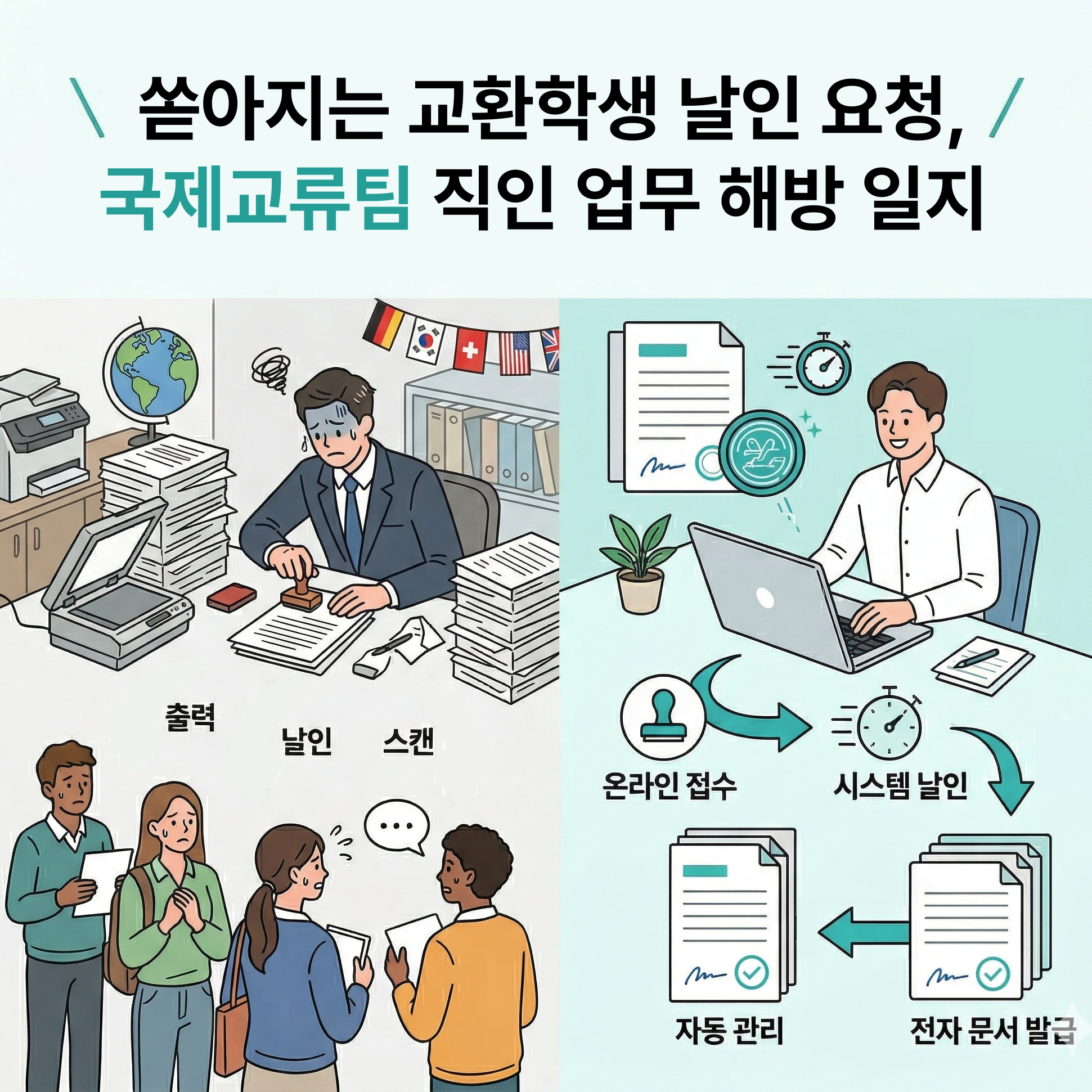 쏟아지는 교환학생 날인 요청, 국제교류팀 직인 업무 해방 일지