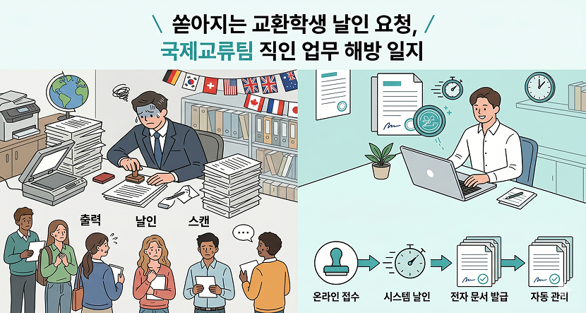 쏟아지는 교환학생 날인 요청, 국제교류팀 직인 업무 해방 일지
